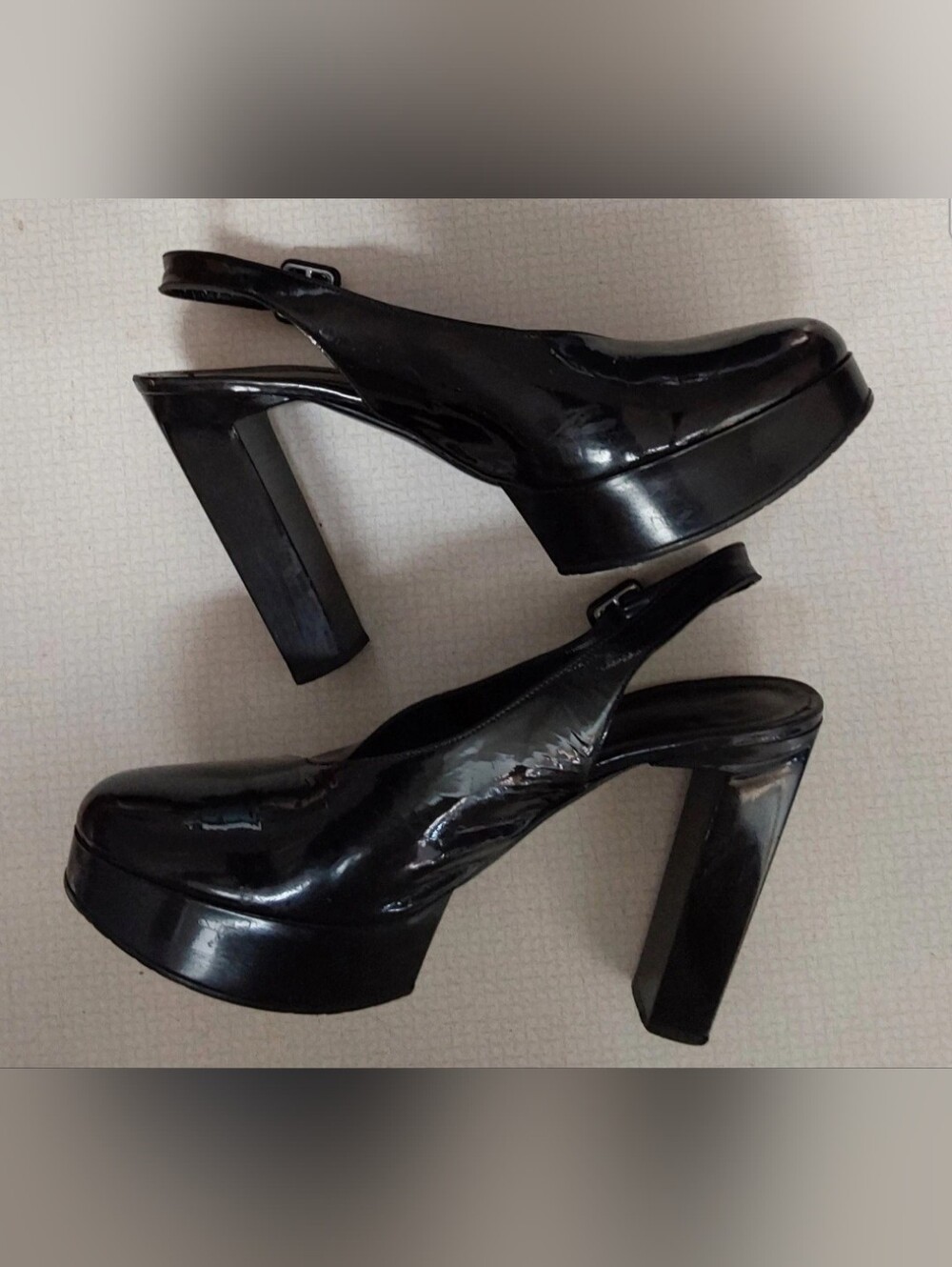 Robert Clergerie Black Patent Platform Slingback Heels Size 7 France
